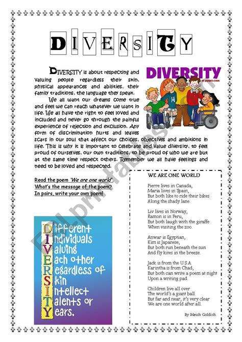 Printable Diversity Worksheets